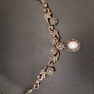 Antiqued sterling silver moonstone necklace